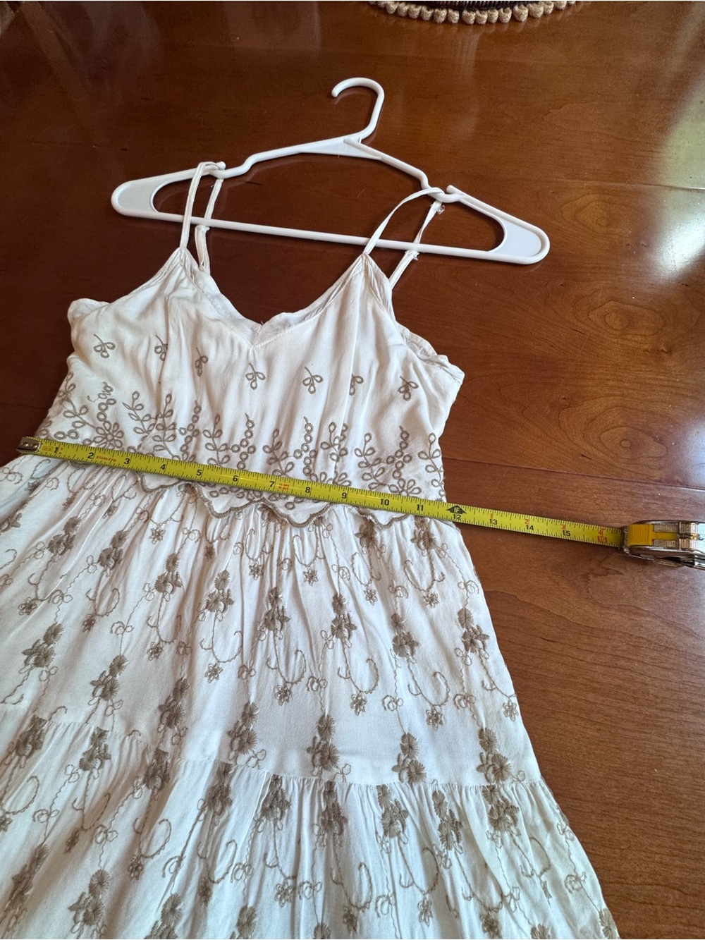 Jessica Simpson Embroidered White Tired Mini Dress Spaghetti Straps size S - Picture 6 of 11